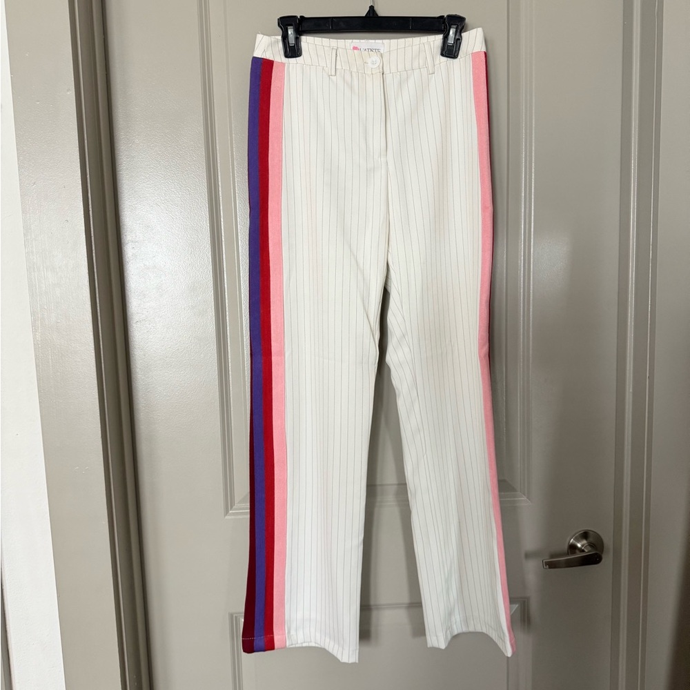 Striped White Pants with Multicolor Side Stripes